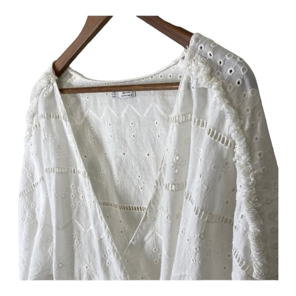 ZARA White Eyelet Cutout Long Sleeve True Wrap Top Shirt Size Small - Picture 5 of 10